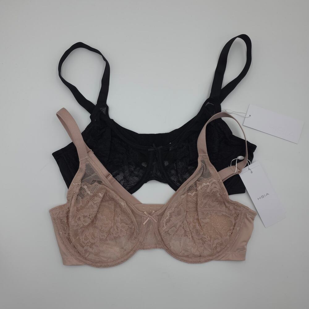 HSIA Bundle of Two Enchante Unlined Lace Underwire Bra in Pink Black Size 36D